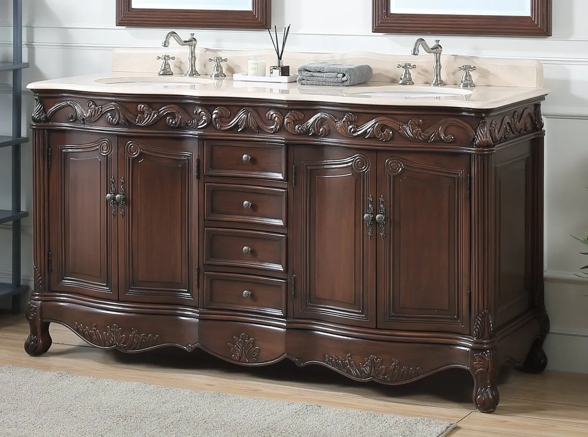 64" Traditional Style Brown Double Sink Beckham Bathroom Vanity -  CF-3882M-TK-64