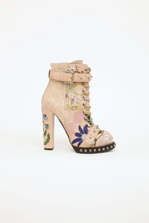 Beige Lace Embroidered Boots