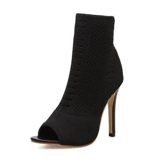 ChicKnit Exotic Cut-out High Heel Ankle Boots