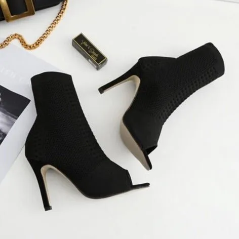 ChicKnit Exotic Cut-out High Heel Ankle Boots