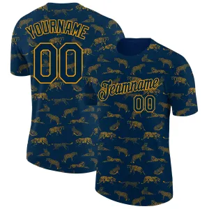 Custom Navy Gold 3D Pattern Design Tiger Performance T-Shirt Custom Navy Gold 3D Pattern Design Tiger Performance T-Shirt