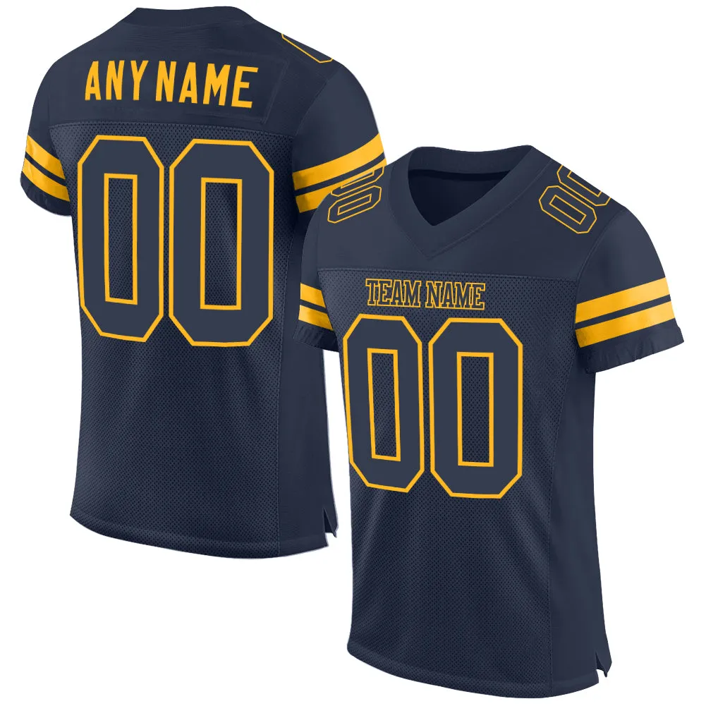 Custom Navy Navy-Gold Mesh Authentic Football Jersey
