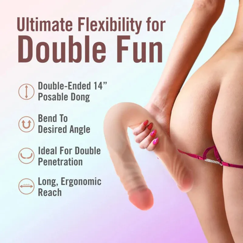 Beige Posable Double Dong - 14-inch, by Dr. Skin Plus