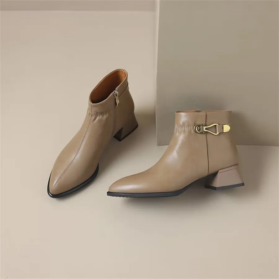 Elegant Cow Leather Pointed Toe Tall Ankle Boots