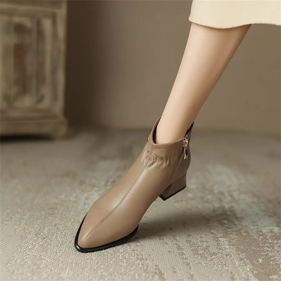 Elegant Cow Leather Pointed Toe Tall Ankle Boots