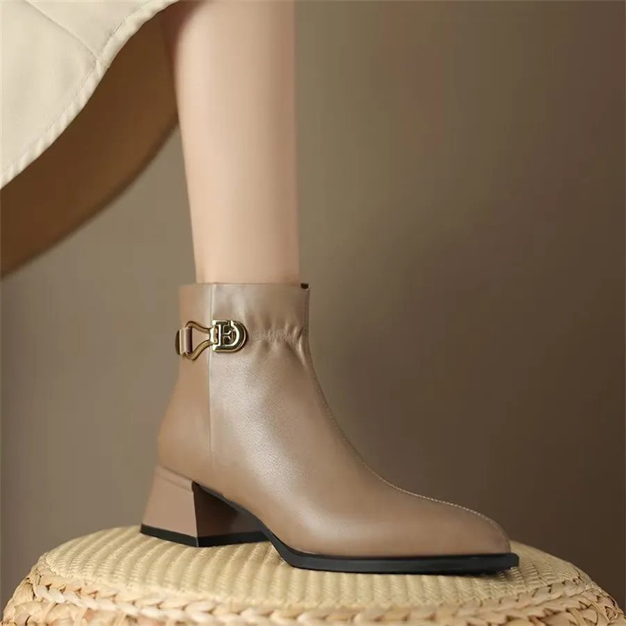Elegant Cow Leather Pointed Toe Tall Ankle Boots