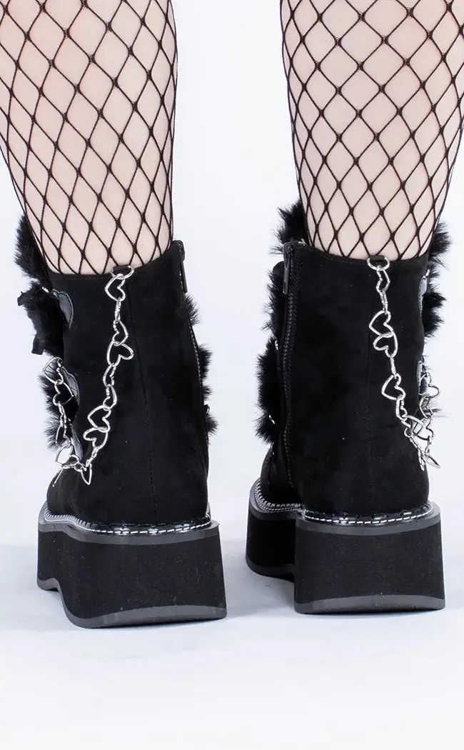 EMILY-55 Black Suede-Faux Fur Ankle Boots (AU Stock)