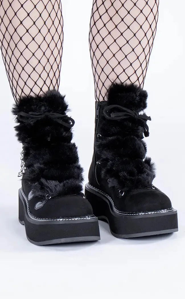 EMILY-55 Black Suede-Faux Fur Ankle Boots (AU Stock)