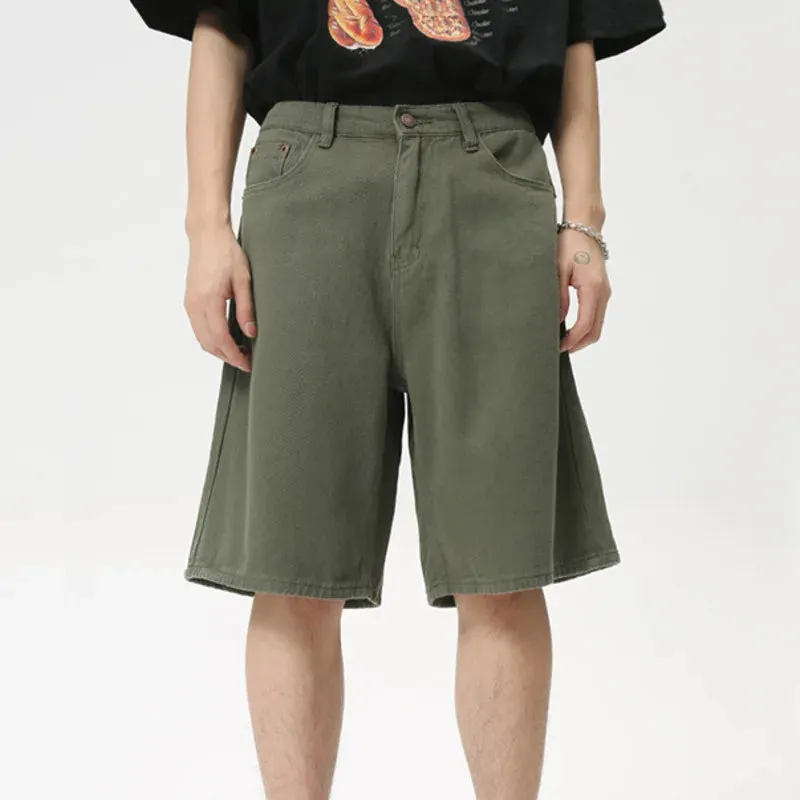 Fashion Denim Men's Simple Solid Color Shorts Straight Zipper Causal Wide Leg Male Trousers Chic Summer 2024 9C6098