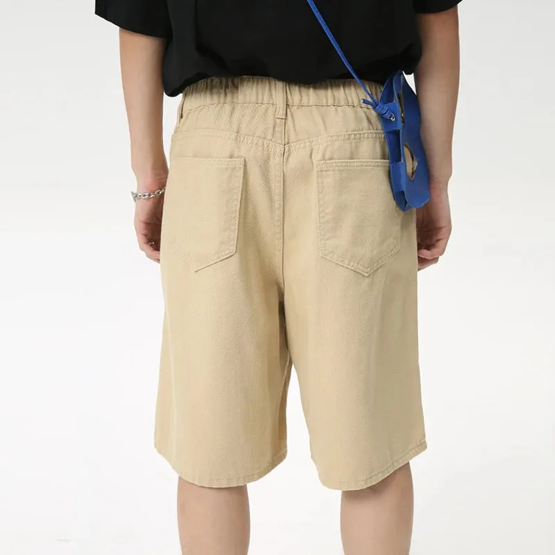 Fashion Denim Men's Simple Solid Color Shorts Straight Zipper Causal Wide Leg Male Trousers Chic Summer 2024 9C6098