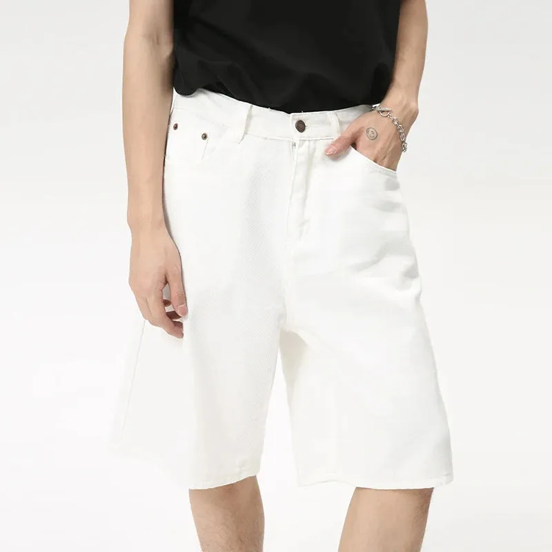 Fashion Denim Men's Simple Solid Color Shorts Straight Zipper Causal Wide Leg Male Trousers Chic Summer 2024 9C6098