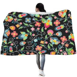 Floral Bounty Black Hooded Blanket