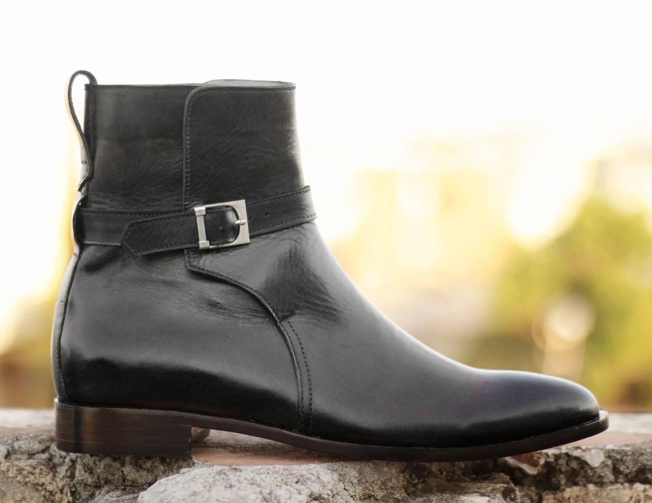 Handmade Black Jodhpurs Leather Ankle High Buckle Up Boots