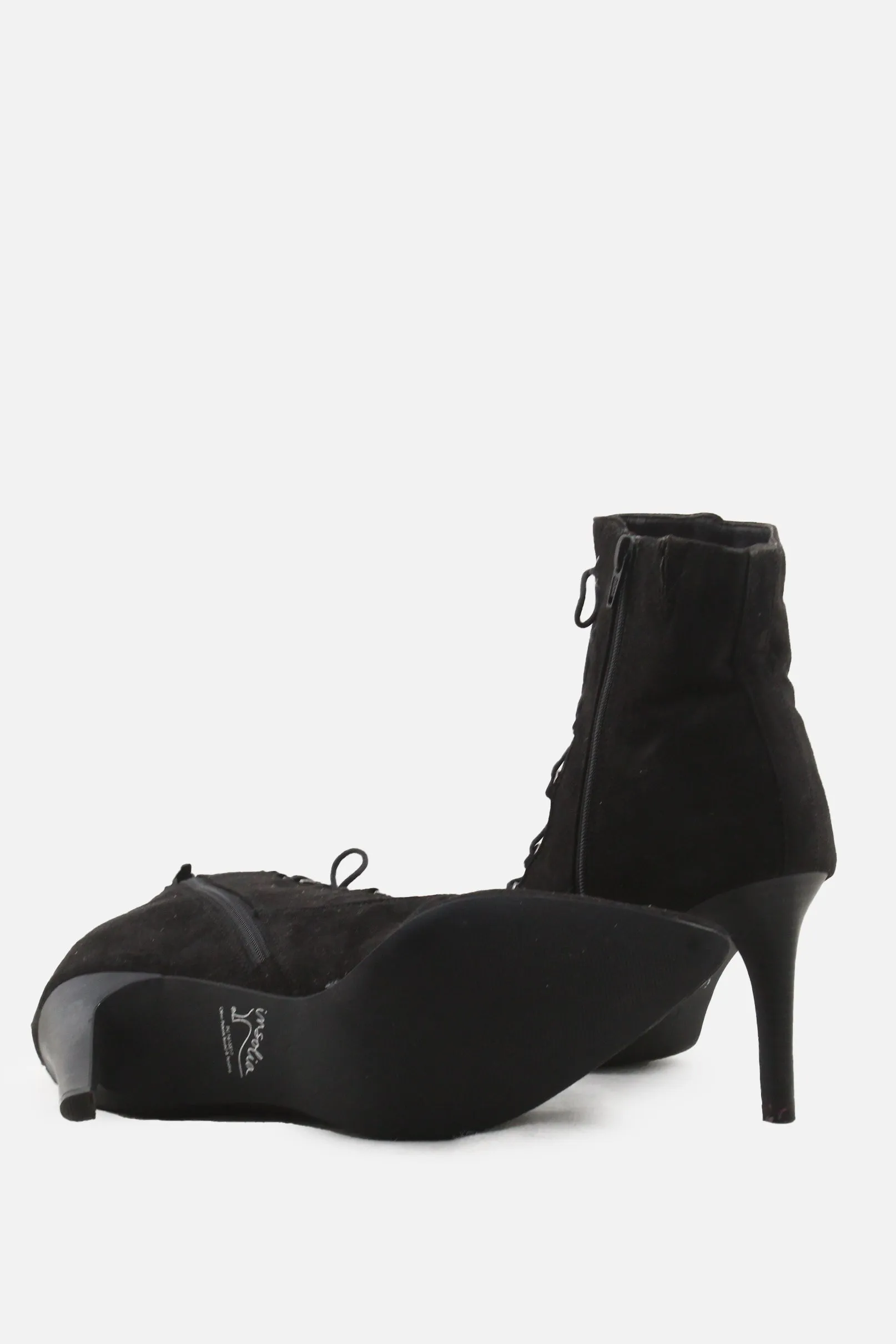 Insolia Zipper Laces Stilettos Heels Ankle  Boots | Suede