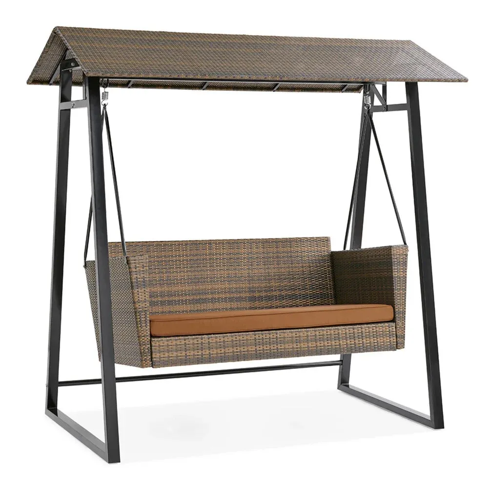Lince Double Seater Hanging Swing With Stand For Balcony, Garden Swing (Brown)