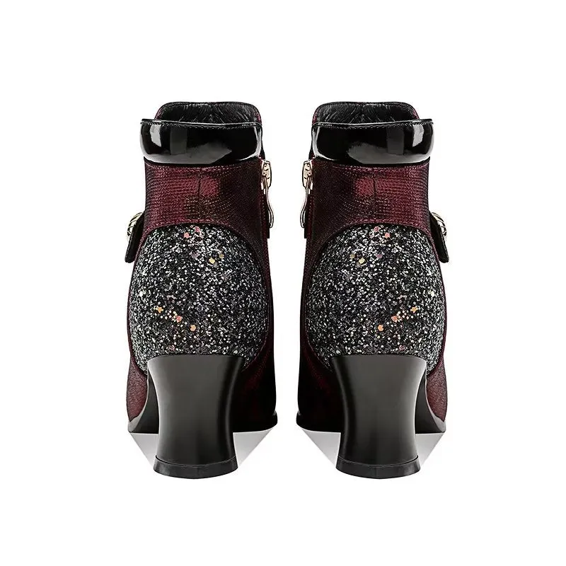 LuxeLeather Exotic Pointed Toe Ankle Boots
