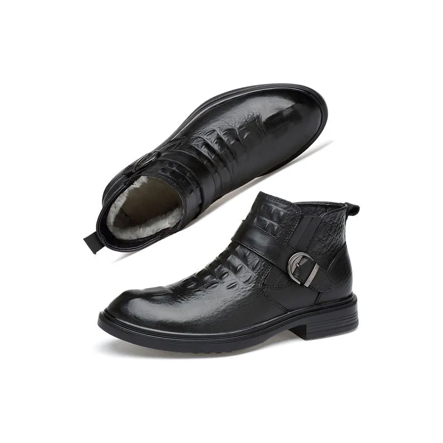 Luxury CrocFur Buckle Ankle Boots