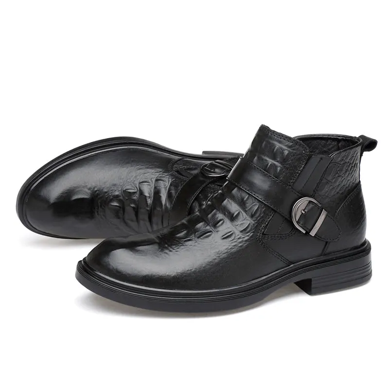 Luxury CrocFur Buckle Ankle Boots