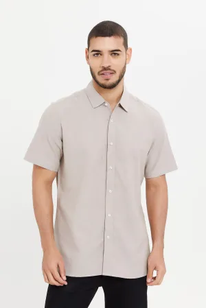 Men Beige Cotton Oxford Shirt Men Beige Cotton Oxford Shirt