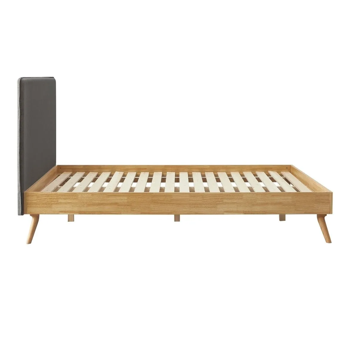 Natural Oak Double Bed Frame With Fabric Headboard - Oak & Grey