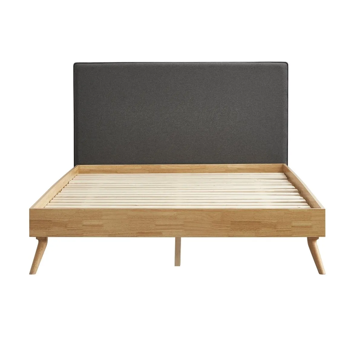 Natural Oak Double Bed Frame With Fabric Headboard - Oak & Grey