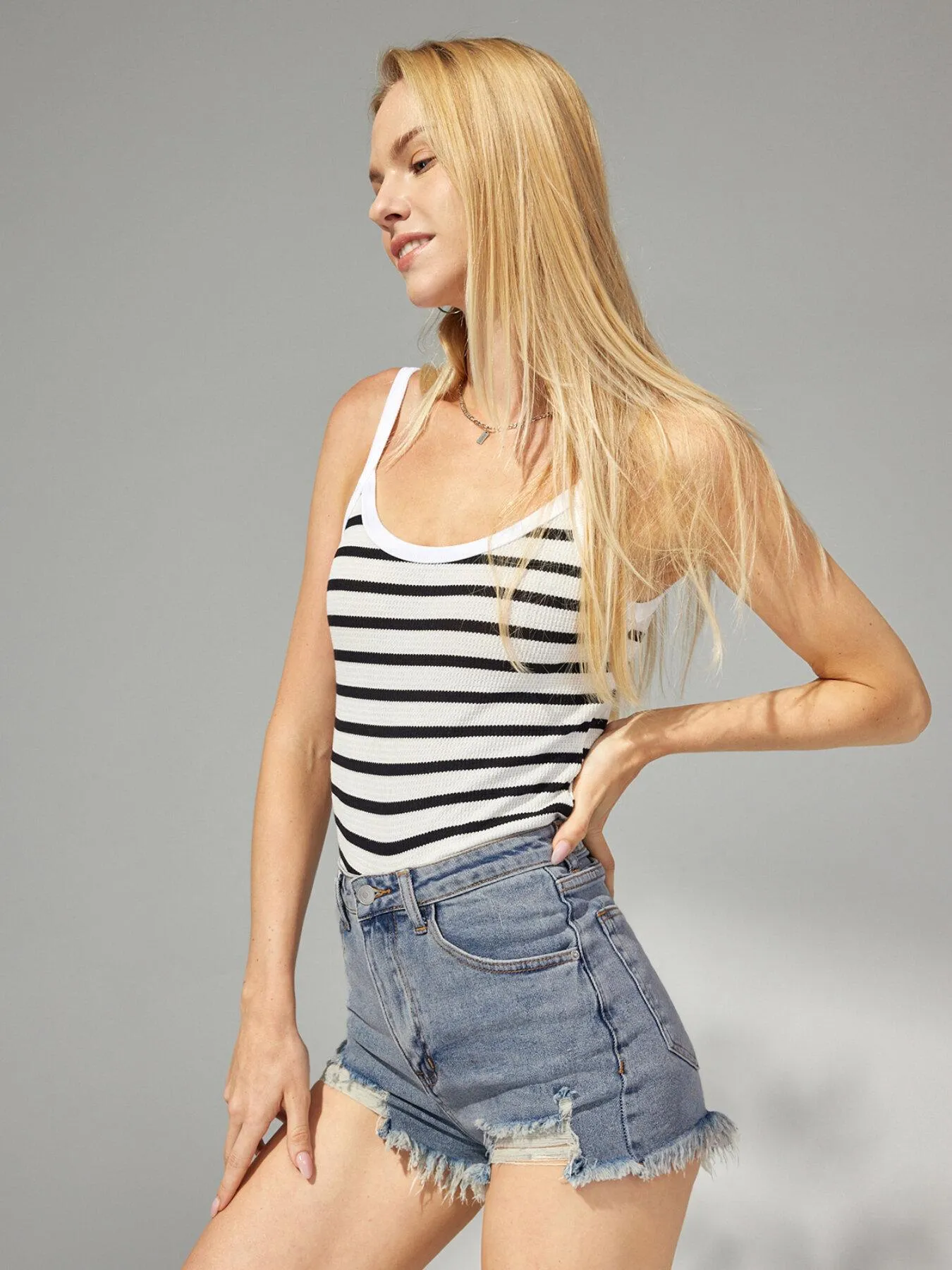 Raw Hem Pocket High Waist Denim Shorts