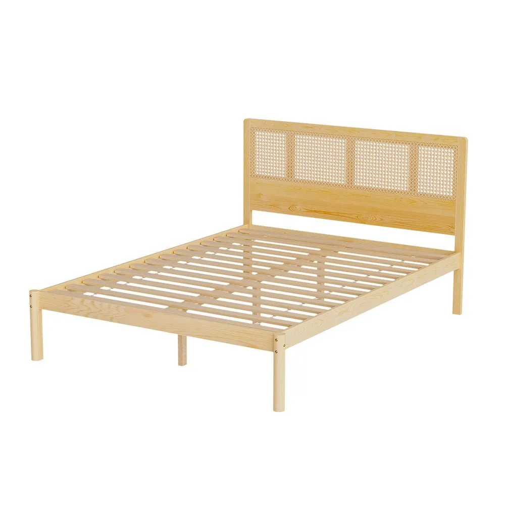 Rita Rattan Double Wooden Bed Frame Pine
