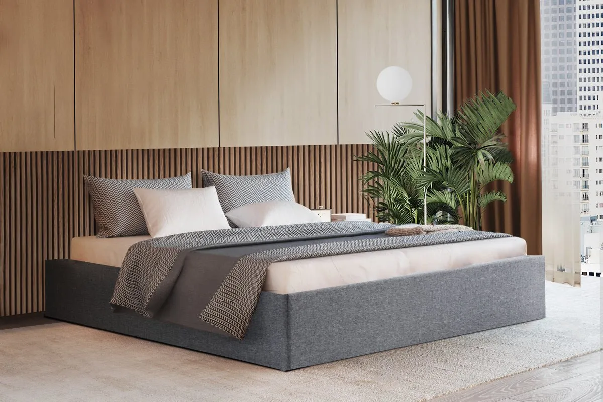 Toki Fabric Double Gas Lift Bed Frame Base with Storage Grey