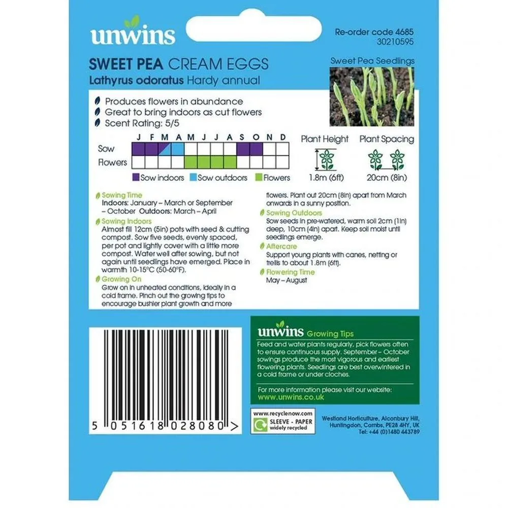 Unwins Sweet Pea Cream Eggs Seeds